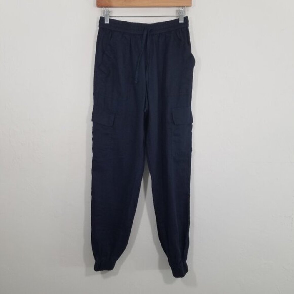 Magaschoni 100% Linen Navy Blue Cargo Jogger Pull-On Pants Size M